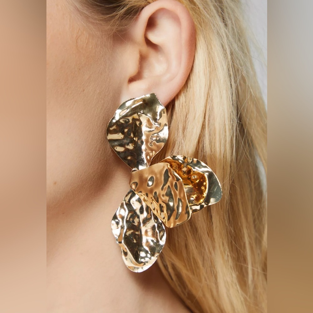 Gold Floral Statement Earrings - Picture 4 of 10